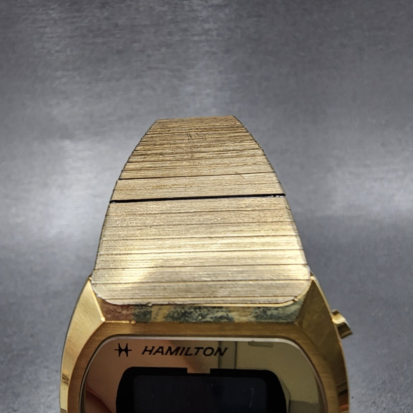 Hamilton Digital Watch Men 32mm LCD 14K Gold Plated Rectangle PARTS Vintage5