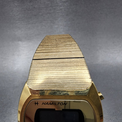 Hamilton Digital Watch Men 32mm LCD 14K Gold Plated Rectangle PARTS Vintage5