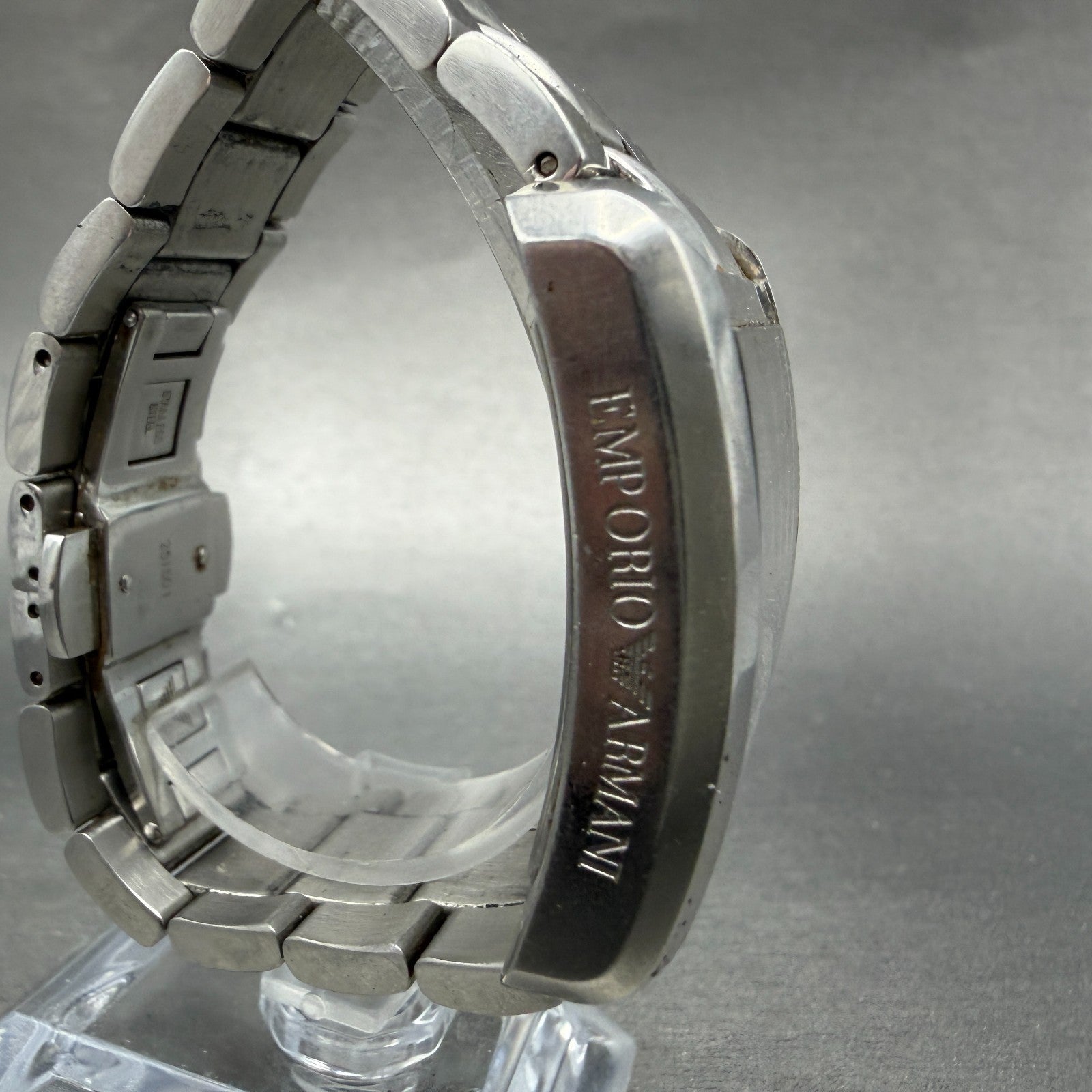 Emporio Armani Tank Watch Men 37mm Silver Dial Silver Tone Rectangle New Battery3
