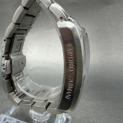 Emporio Armani Tank Watch Men 37mm Silver Dial Silver Tone Rectangle New Battery3