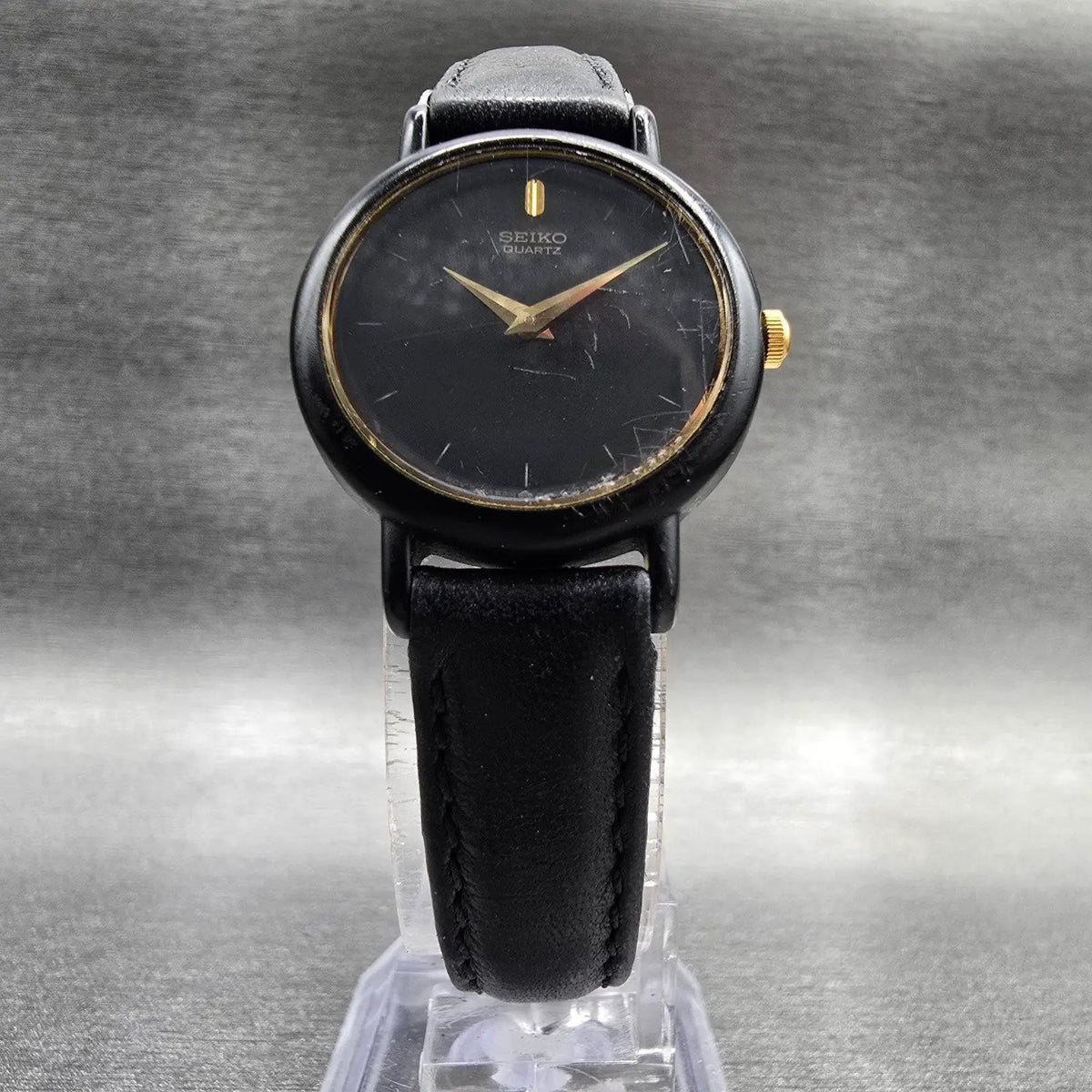 Seiko Watch Women 24mm Black Dial Black Tone Round 2Y00-0G49 New Battery JP5