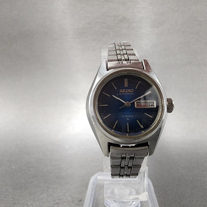 Seiko Automatic Watch Women 24mm Blue Dial Silver Tone Daydate READ!!!!!!!! Runs5