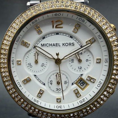 Michael Kors Parker Chronograph Watch Women 39mmWhite Dial Two Tone Date NewBatt1