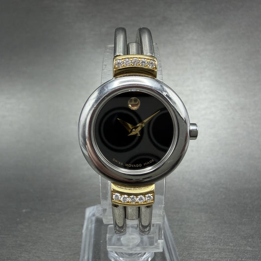 Movado Harmony Watch Women 23mm Black Dial Two Tone Diamond Bezel New BatteryABC0