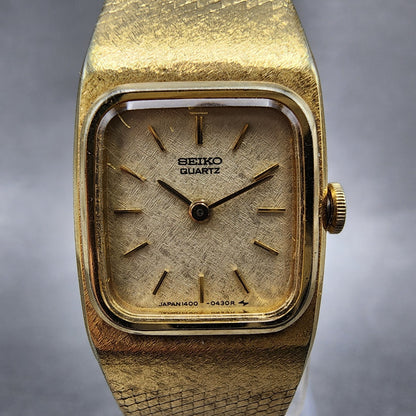 Seiko Tank Watch Women 17mm Champagne Dial Gold Tone Rectangle 14005259 New Bat1