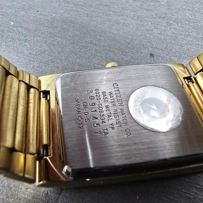 Citizen Tank Watch Men 25mm Black Dial Gold Tone Rectangle 1020-H14231 JP PARTS10