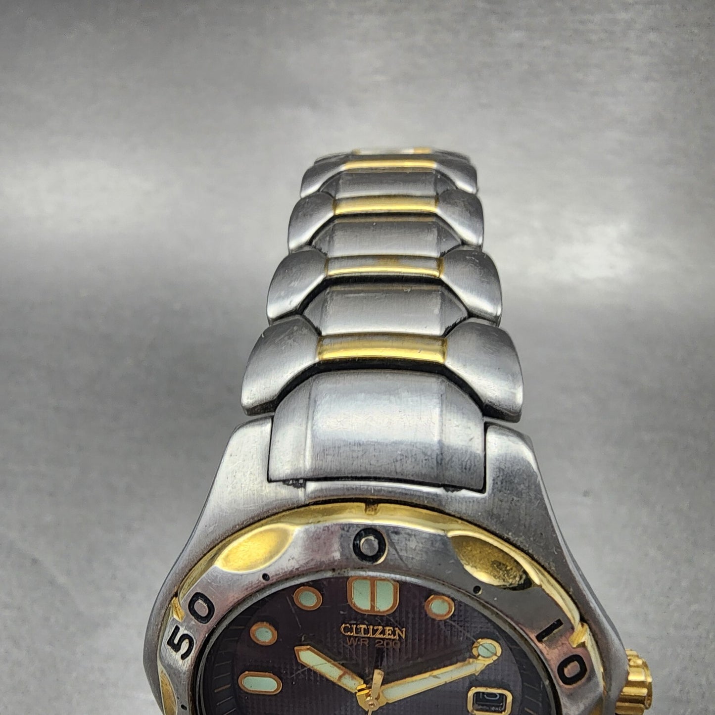 Citizen Solar Tech 180 Watch Men 38mm Blue Dial Two Tone Date Round Works