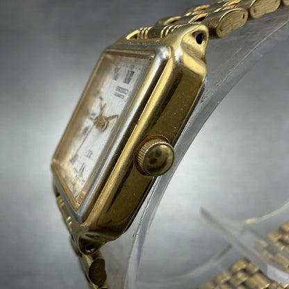 Seiko SX Tank Watch Women 17mm White Dial Gold Tone V401-5121 New Battery2