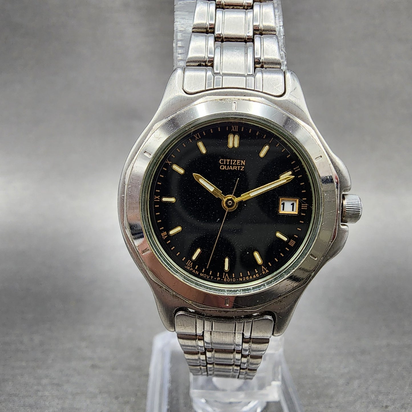 Citizen Watch Women 27mm Black Dial Silver Tone Date 6010S41983 New Battery0