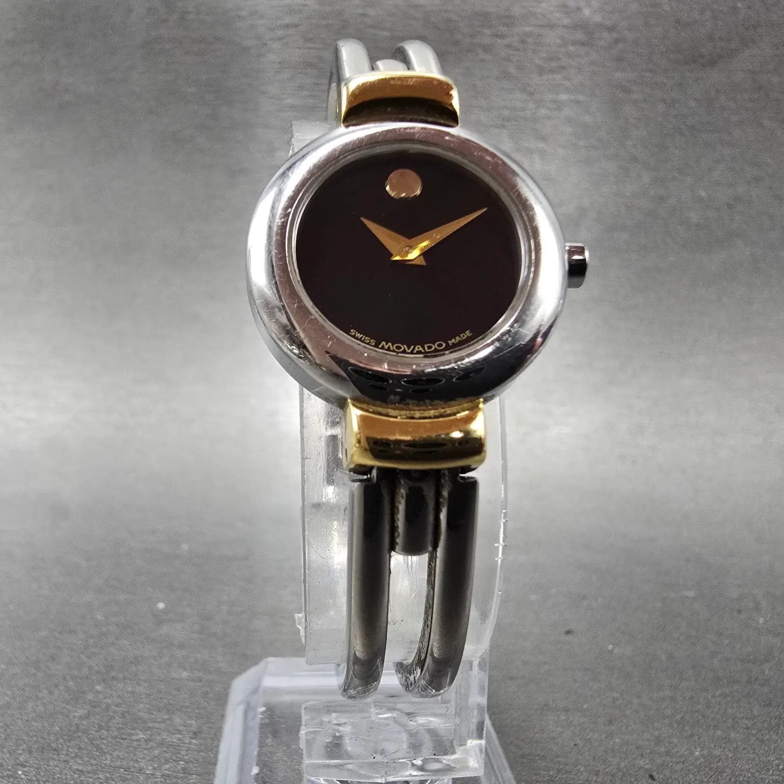 Movado Harmony Watch Women 23mm Black Dial Two Tone 97.A1.809.A New Battery LP5