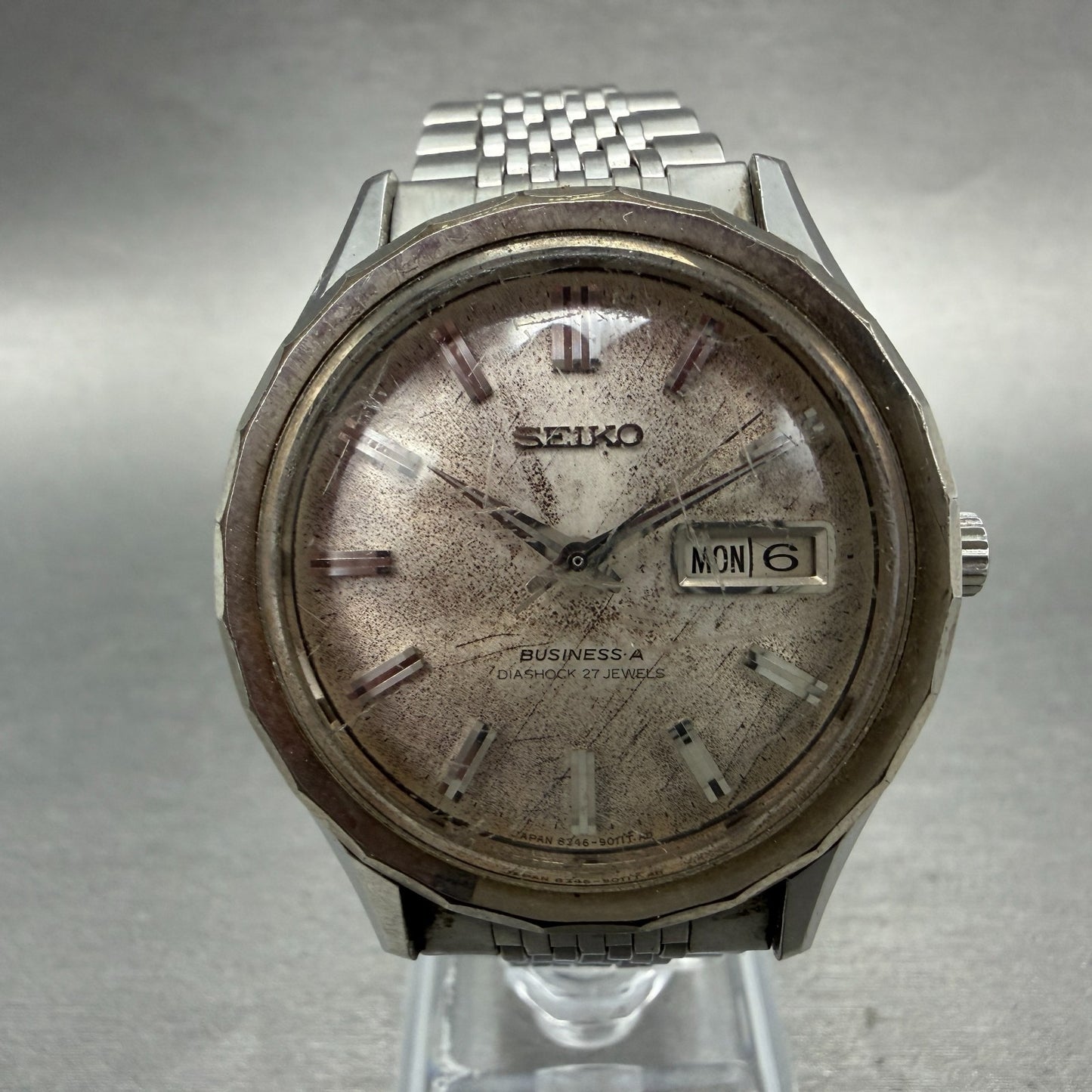 Seiko Business A Watch Men 37mm Silver Dial Silver Tone Daydate 8346-9010 PARTS0