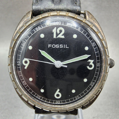 Fossil Watch Men 35mm Black Dial Silver Tone Round VT-2420 New Battery