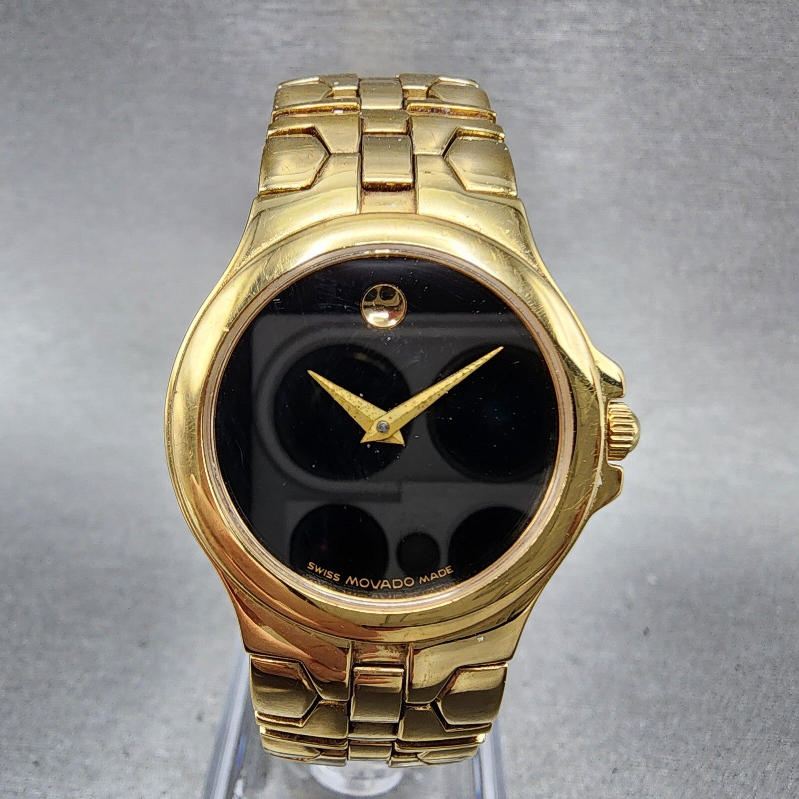 Movado Museum Watch Women 26mm Black Dial Gold Tone Round 88 E4 1851 New Battery0