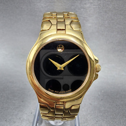 Movado Museum Watch Women 26mm Black Dial Gold Tone Round 88 E4 1851 New Battery0