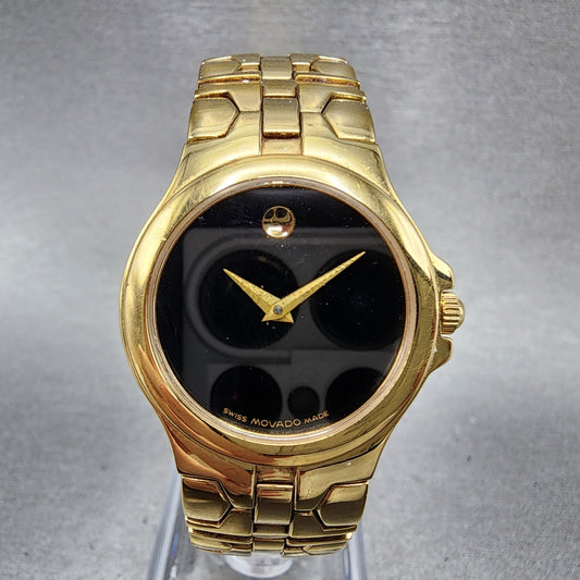 Movado Museum Watch Women 26mm Black Dial Gold Tone Round 88 E4 1851 New Battery0