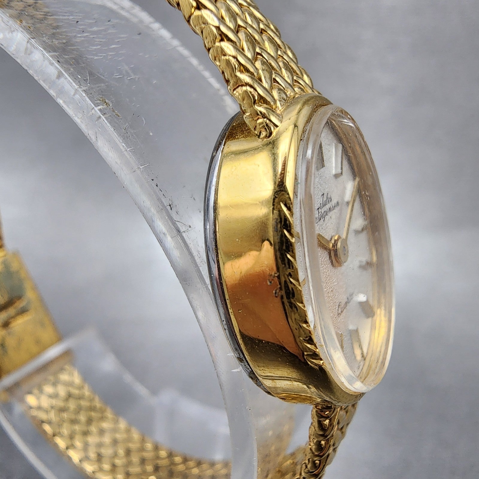 Jules Jurgenson Watch Women 17mm Champagne Dial Gold Tone Mesh Band New Battery3