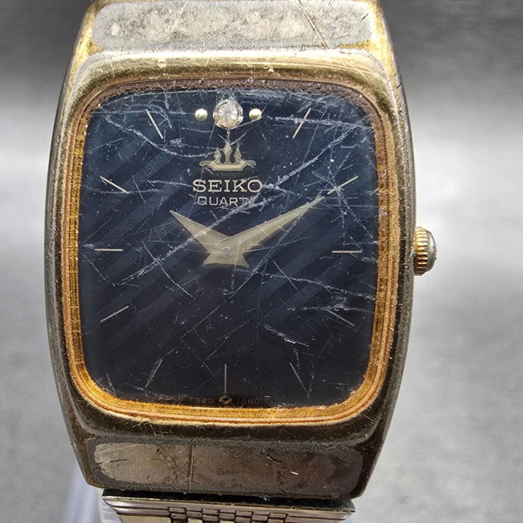 Seiko Watch Women 19mm Black Dial Gold Tone Rectangle 7320-6120 New Battery JP341