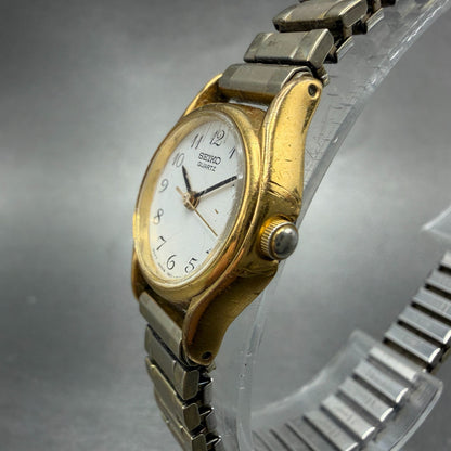 Seiko Watch Women 20mm White Dial Gold Tone Round 1N01-0E19 New Battery VTG2