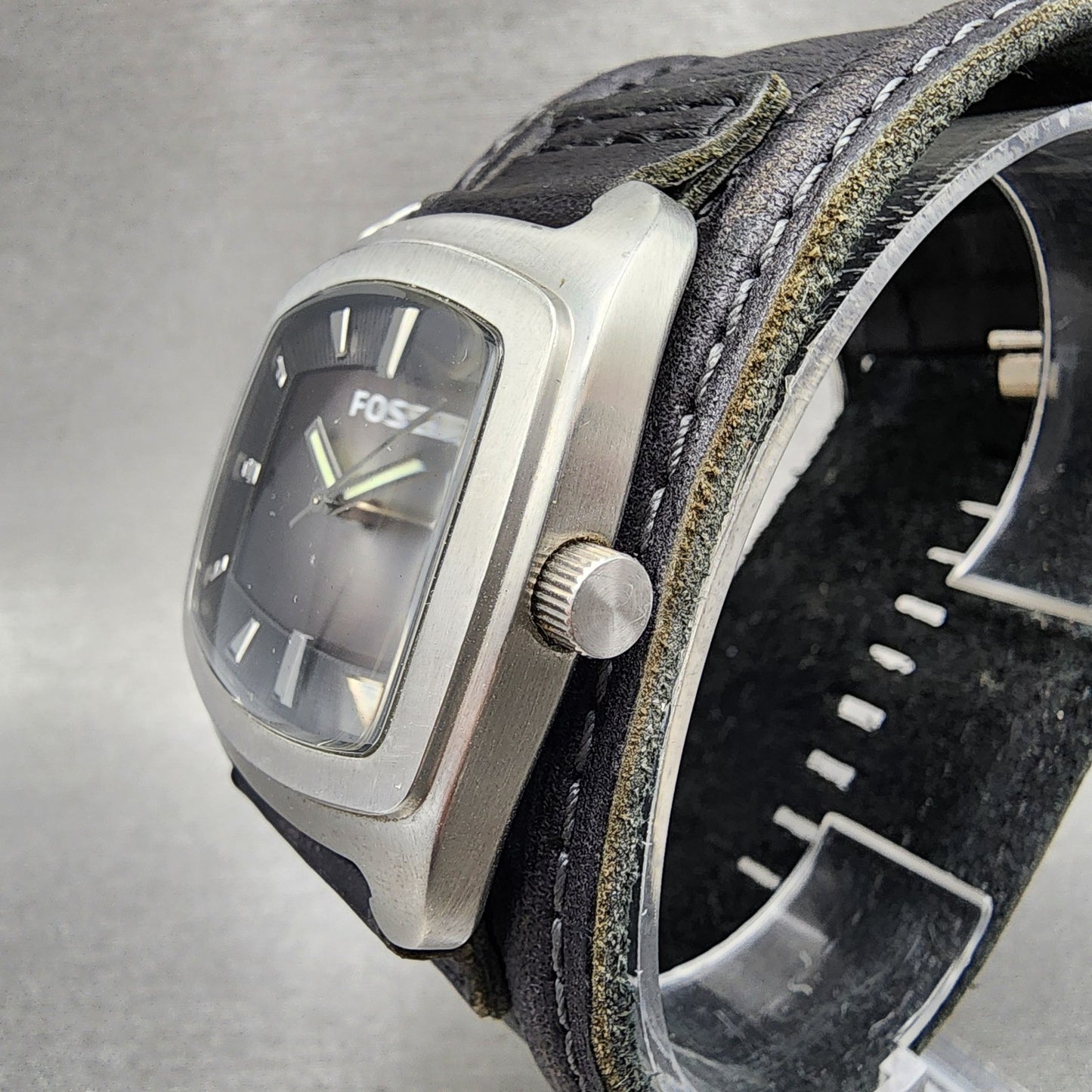 Fossil Watch Men 38mm Gray Dial Silver Tone Date Rectangle JR1054 New Battery2