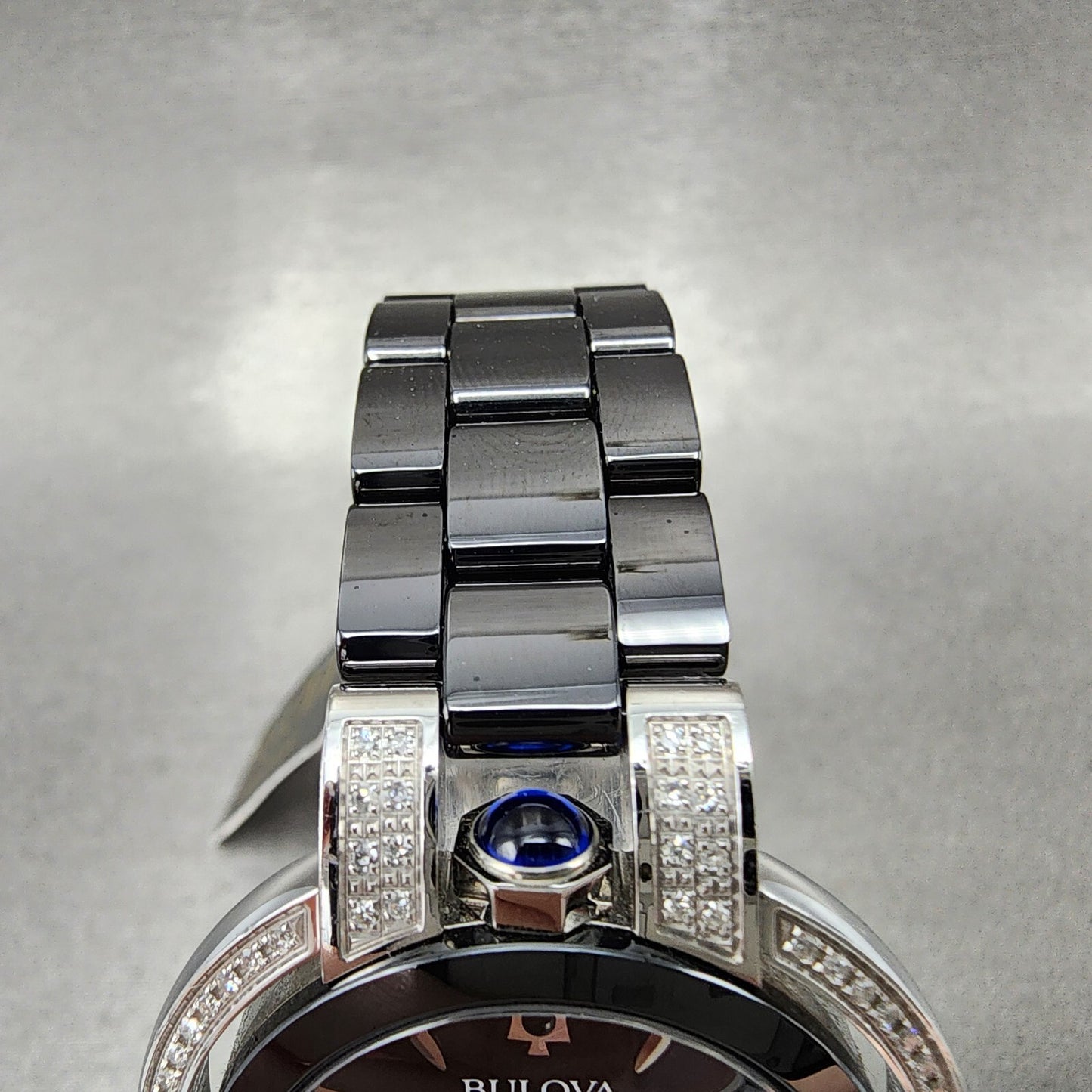 Bulova Rubaiyat Watch Women 35mm Black Dial Black Ceramic Diamond Bezel 98R266 B4