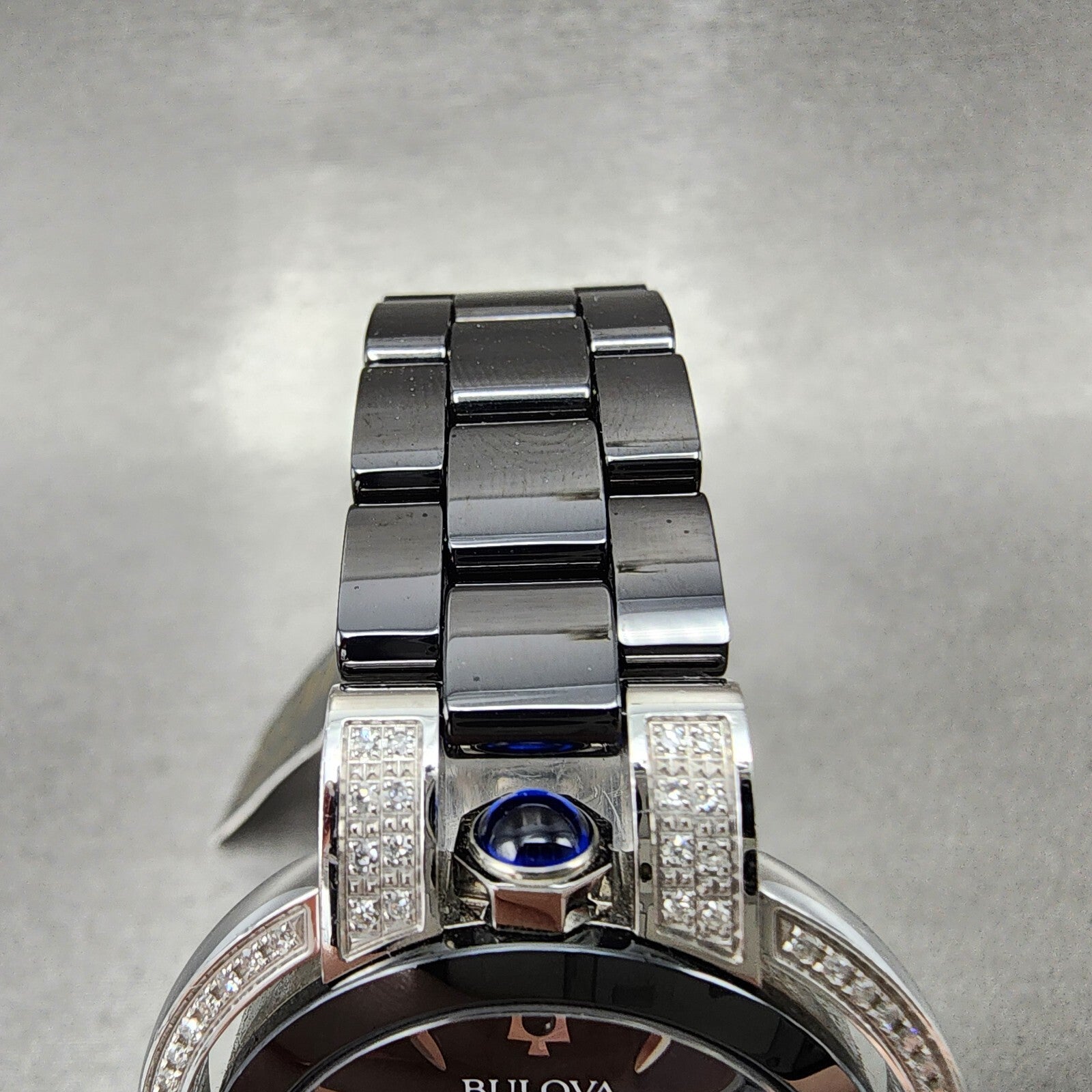 Bulova Rubaiyat Watch Women 35mm Black Dial Black Ceramic Diamond Bezel 98R266 B4