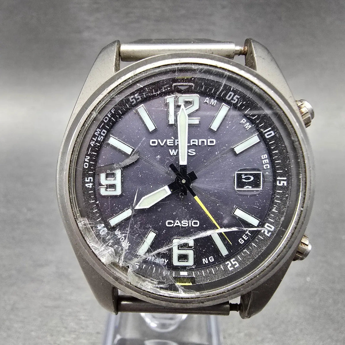 Casio Overland OVW-100TDJ Watch Men 39mm Black Dial Titanium Date WTS PARTS0