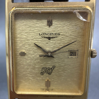 Longines Tank Watch Men 26mm Gold Dial Gold Tone Date Rectangle New Battery1