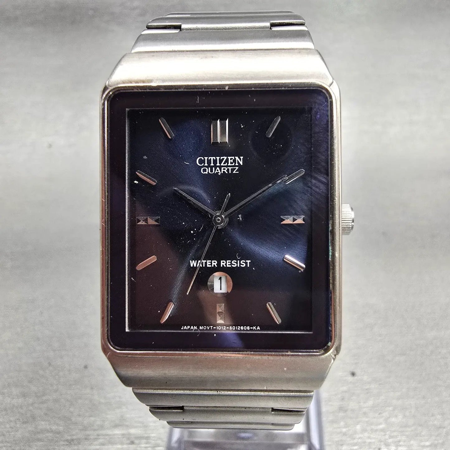 Citizen Watch Men 26mm Blue Dial Silver Tone Date Rectangle 1012-S006767 New Bat0