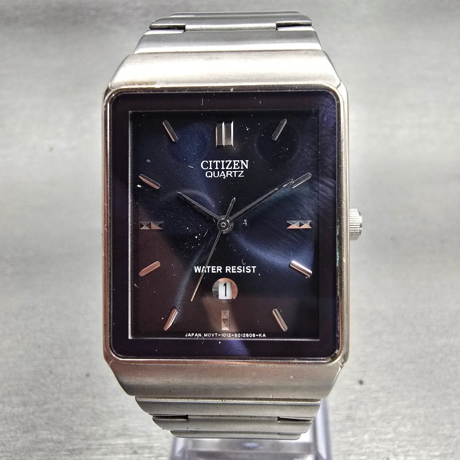 Citizen Watch Men 26mm Blue Dial Silver Tone Date Rectangle 1012-S006767 New Bat0