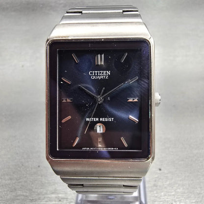 Citizen Watch Men 26mm Blue Dial Silver Tone Date Rectangle 1012-S006767 New Bat0