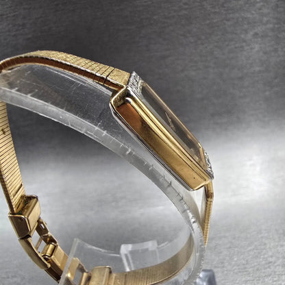 Citizen CQ Tank Watch Women 12mm Brown Dial Gold Diamonds 2250-226348 New Batt3
