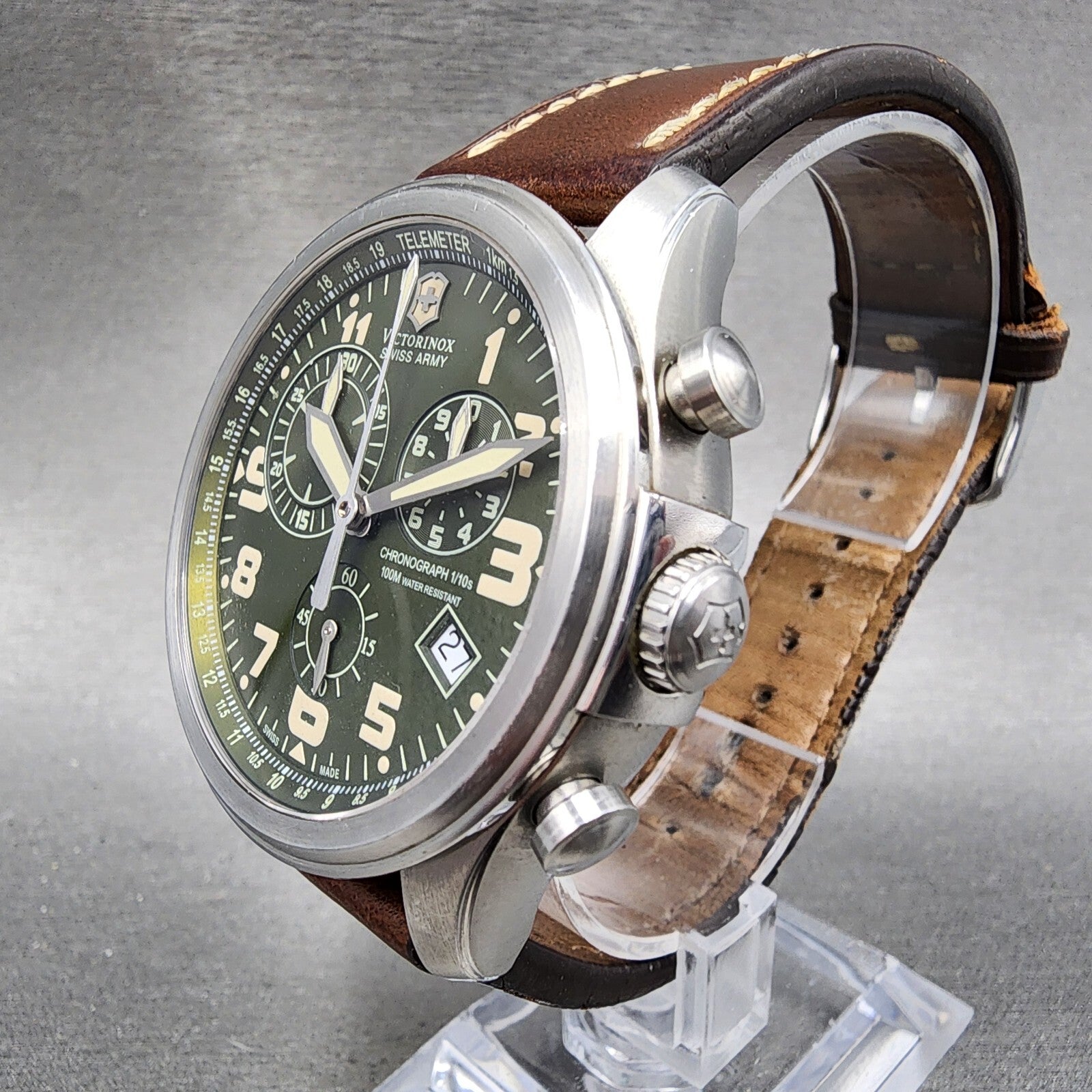Victorinox Swiss Army Infantry Chronograph Watch Men 43mm Green Dial READ!!!!!!!2