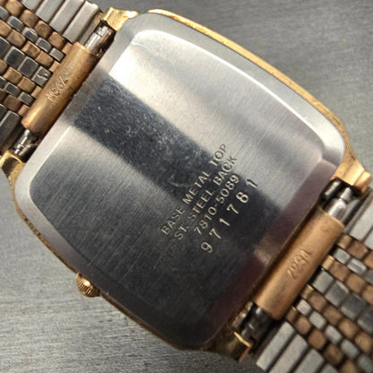 Seiko Watch Men 30mm Gold Dial Gold Tone Rectangle 7810-5089 New Battery Vintage10