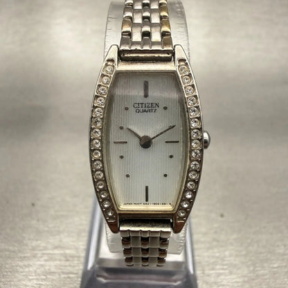 Citizen Watch Women 16mm Silver Dial Silver Gemmed Rectangle New Battery VTG0