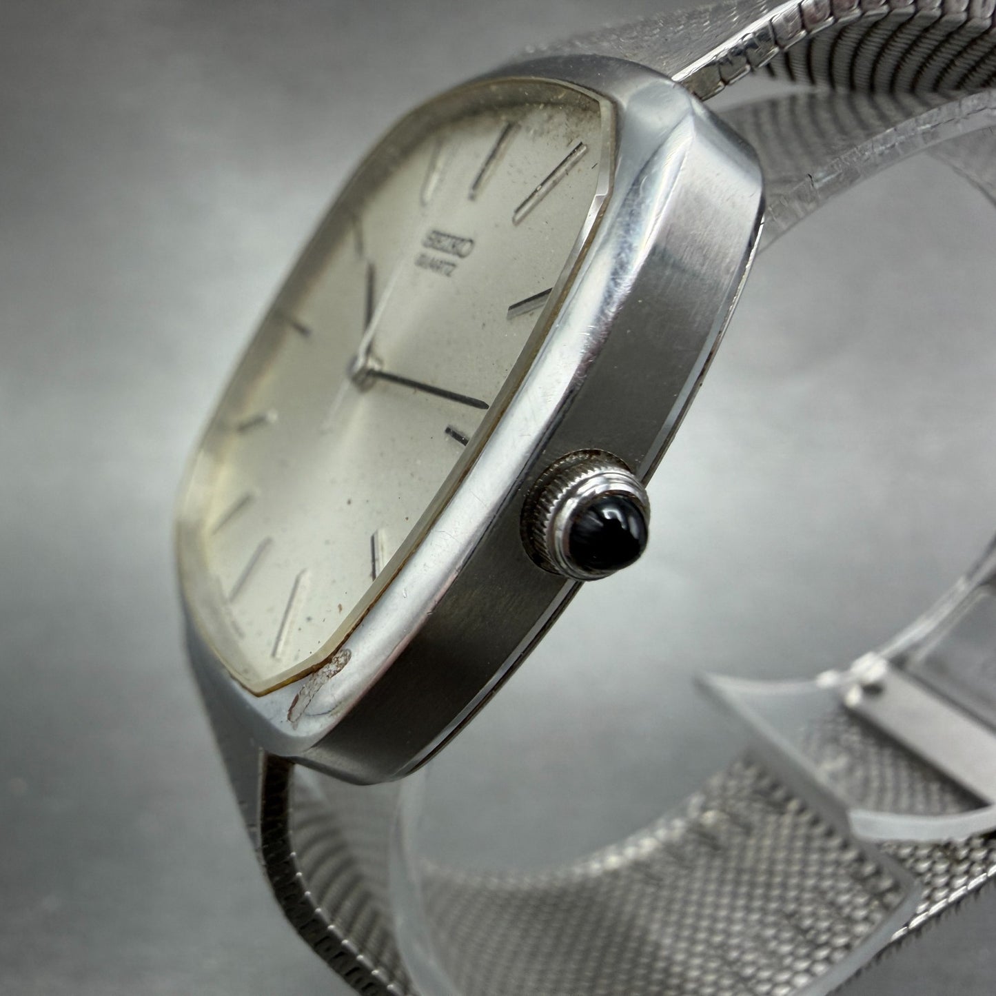Seiko Watch Men 32mm Silver Dial Silver Tone Square 5854-5000 New Battery VTG2