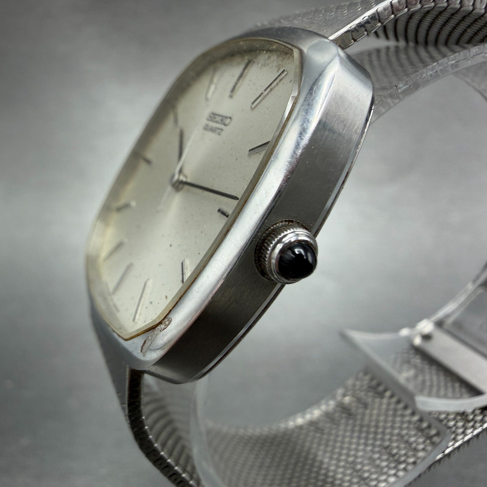 Seiko Watch Men 32mm Silver Dial Silver Tone Square 5854-5000 New Battery VTG2