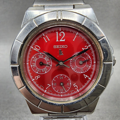 Seiko Lukia Watch Women 33m Red Dial Silver Tone Daydate 5y890b30 New Battery1