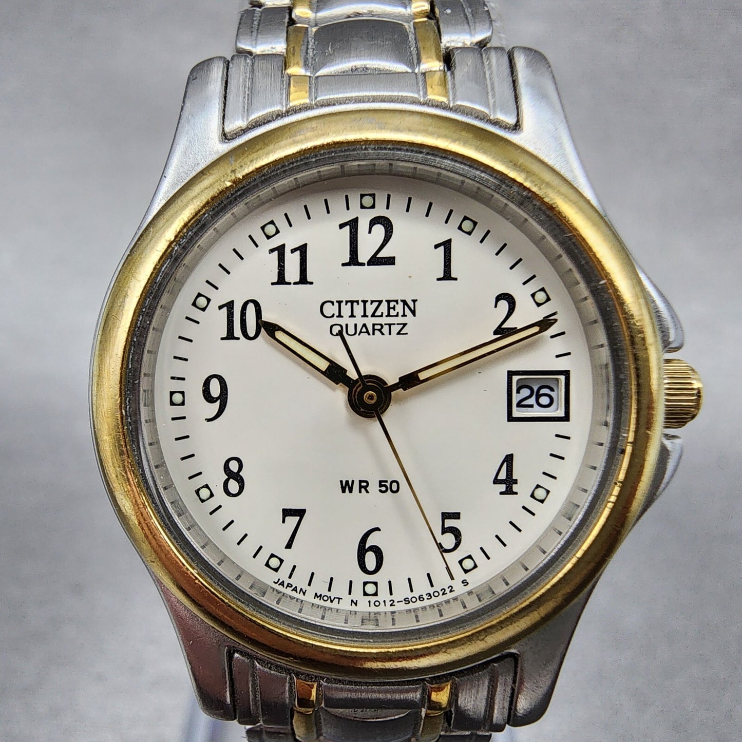 Citizen Watch Women 24mm Cream Dial Two Tone Date Round 1012S038375 New Battery1