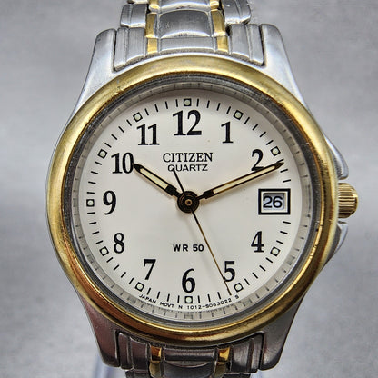 Citizen Watch Women 24mm Cream Dial Two Tone Date Round 1012S038375 New Battery1