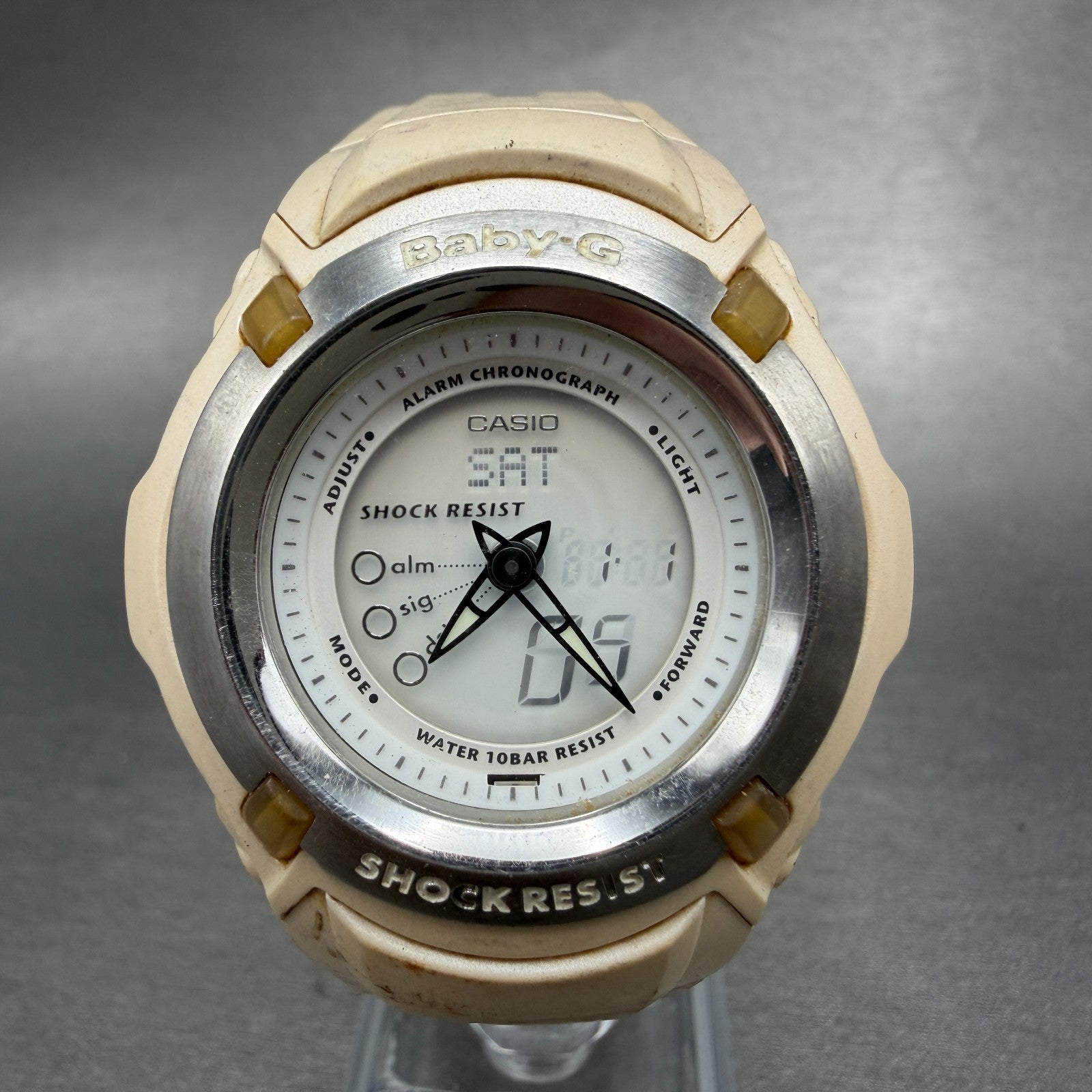 Casio Baby-G BG-70 Watch Women 41mm Analog Digital Biege Alarm Chrono New Batt0