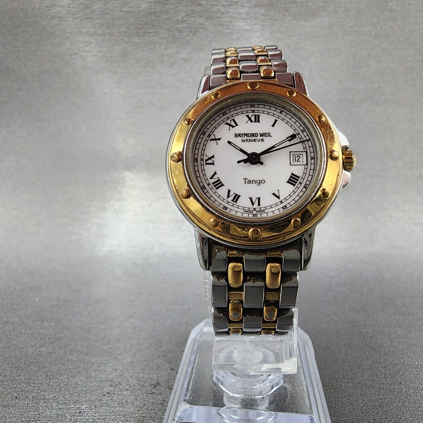 Raymond Weil Tango Watch Women 28mm White Dial Two Tone Date Round 5360 New Batt5