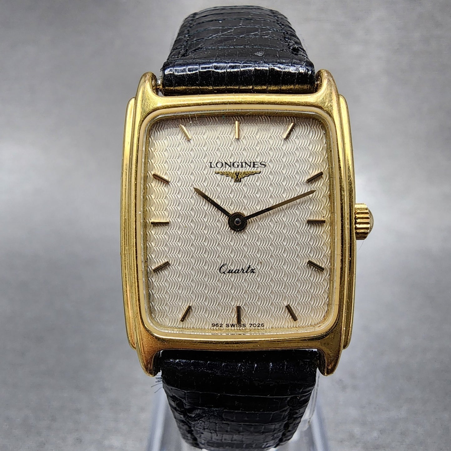 Longines Tank Watch Women 20mm White Dial Gold Tone Rectangle 7026 New Battery0