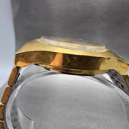 Bulova Automatic Watch Men 35mm Silver Dial Gold Tone Daydate Round N7 PARTS VTG7