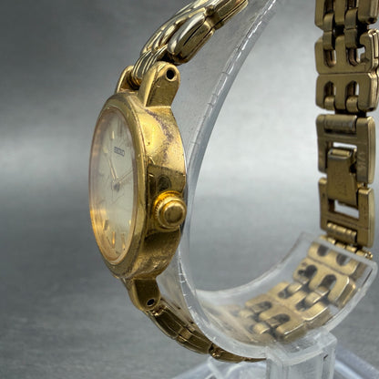 Seiko Watch Women 21mm Champagne Dial Gold Tone Round 1N00-1E09 New Battery BD72