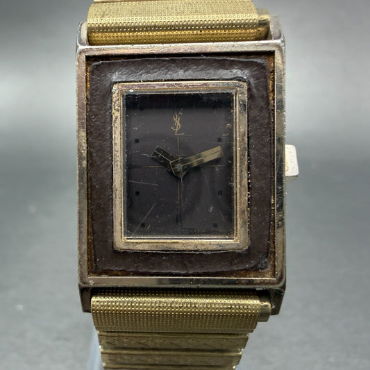 Yves Saint Laurent Tank Watch Women 21mm Brown Dial Gold Tone Rectangle PARTS0
