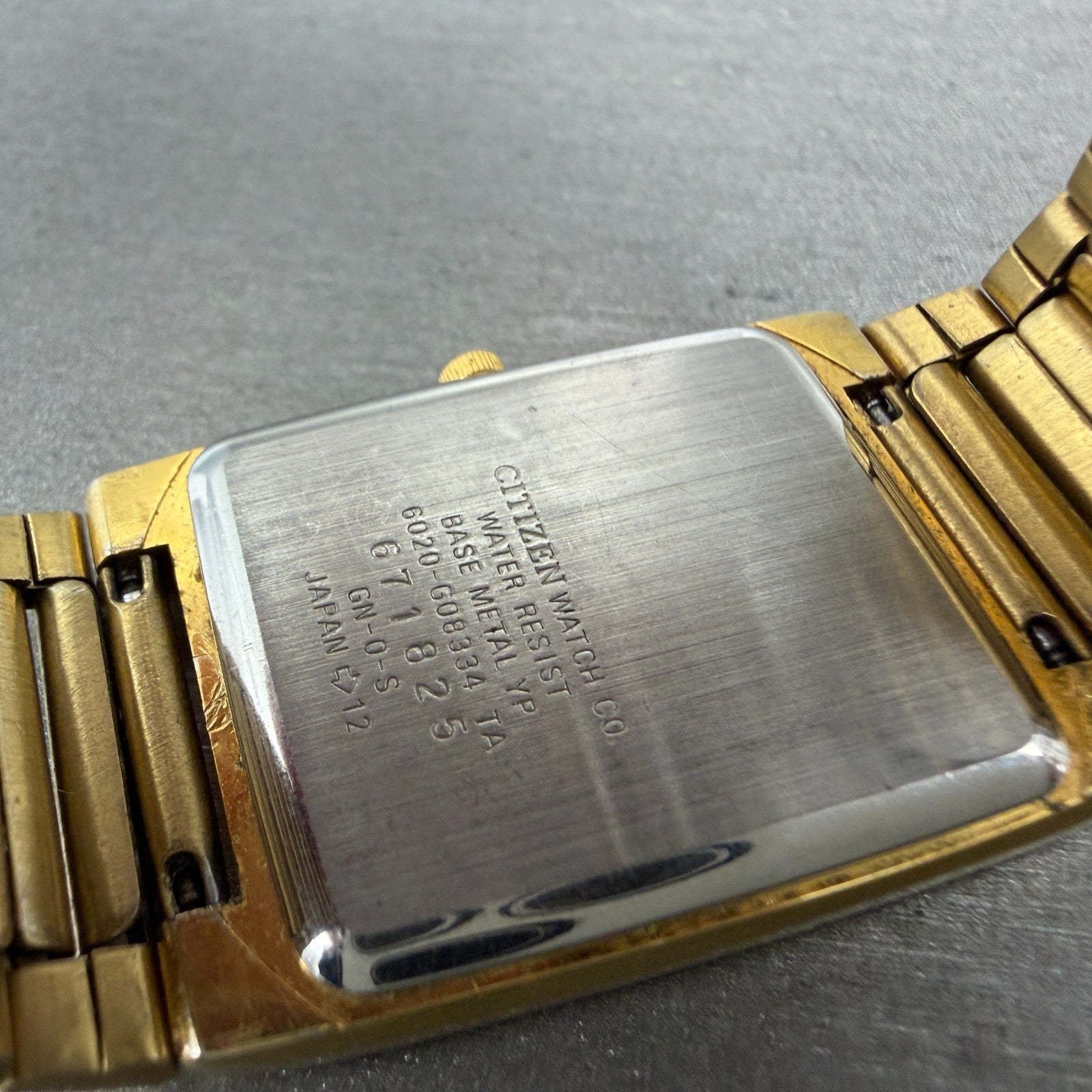 Citizen CQ Tank Watch Men 25mm Black Dial Gold Tone Rectangle 6020-G08334 PARTS10