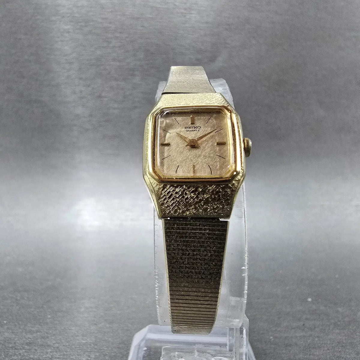 Seiko Watch Women 17mm Champagne Dial Gold Rectangle 2C20-5789 New Battery VTG5