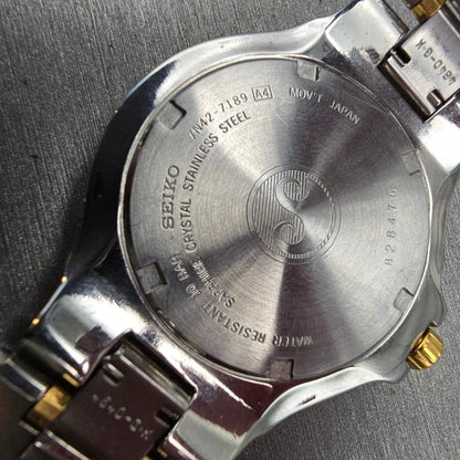 Seiko Watch Men 38mm Silver Dial Two Tone Date Round 7N42-7189 New Battery10