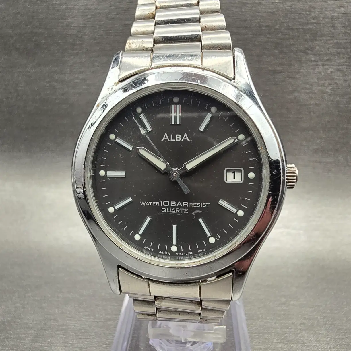 Seiko Alba Watch Men 34mm Gray Dial Silver Tone Date Round V732-0L80 New Battery0