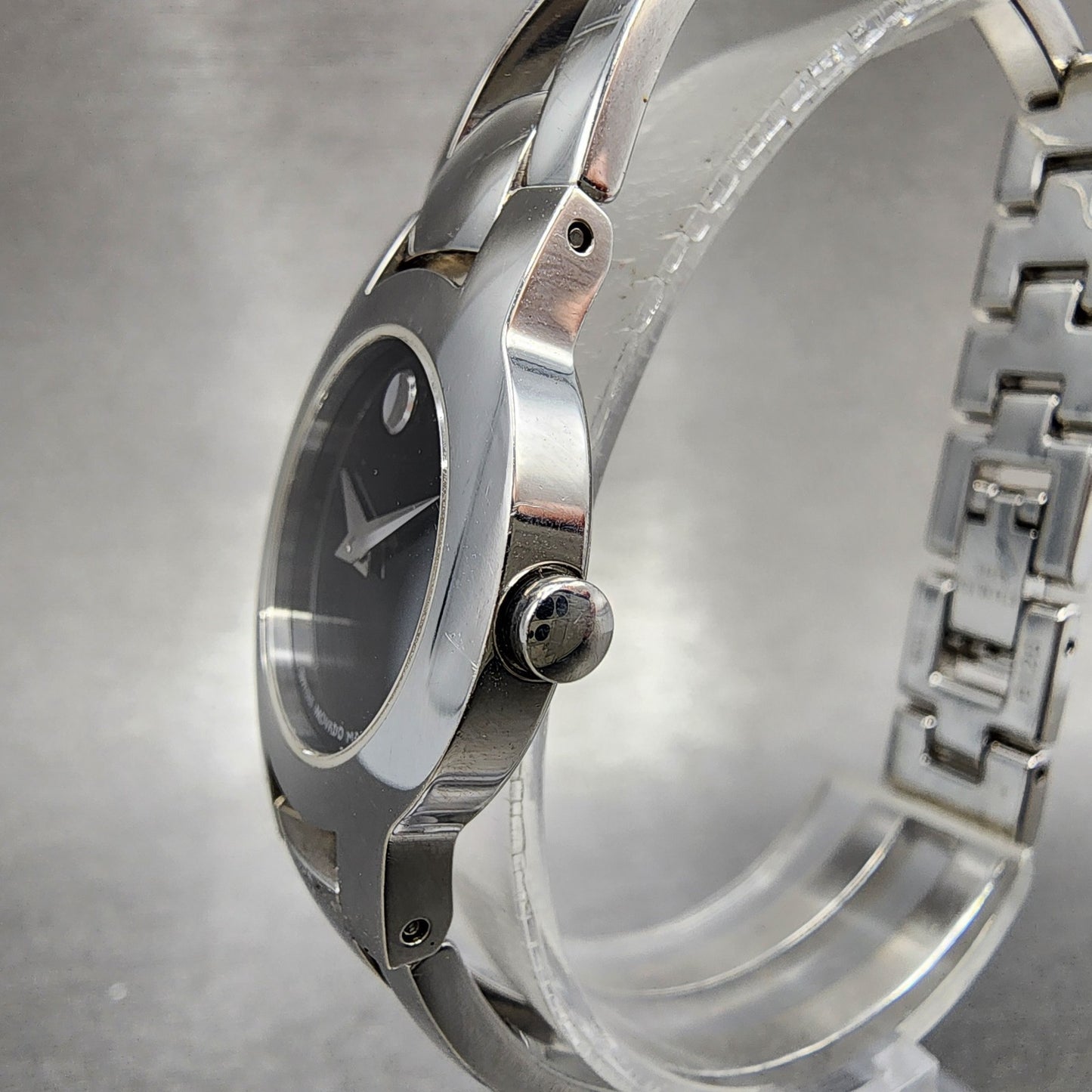 Movado Amorosa Watch Women 24m Black Dial Stainless Steel Round 84 E4 1842 Runs2